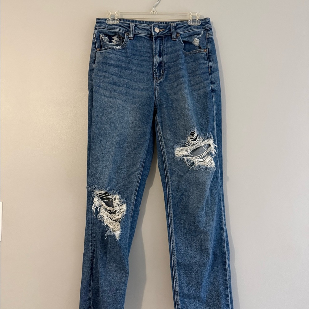 American Eagle Outfitters Distressed Medium Blue Straight Leg Jeans